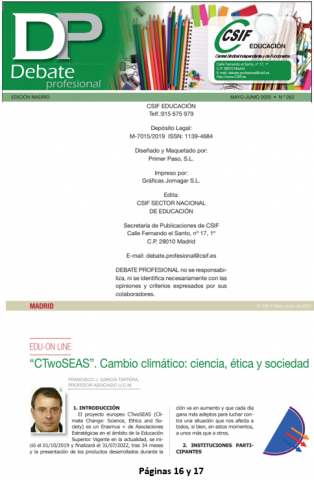 Revista impresa "Debate Profesional". Distribuida a todos los centros públicos de enseñanza no universitaria de la Comunidad de Madrid.